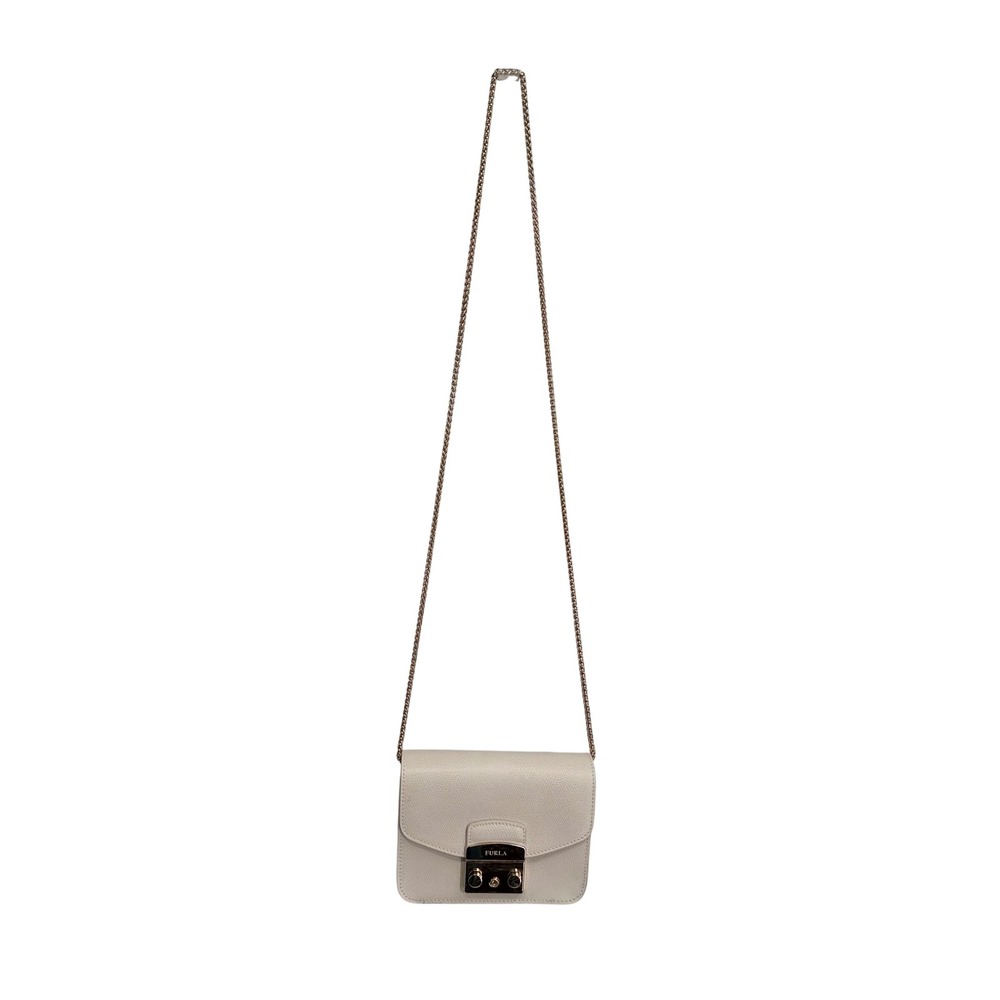 Furla Metropolis Women's‎ Mini Crossbody Bag Cream Leather Chain Flap Lock READ